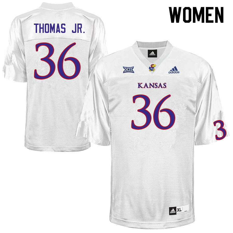 Women #36 DeAndre Thomas Jr. Kansas Jayhawks College Football Jerseys Sale-White
